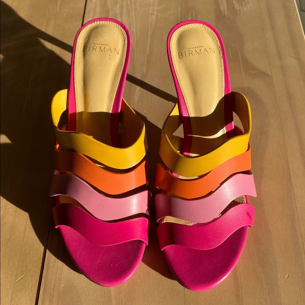 Alexandre Birman Aila 85MM Leather Strappy Mules Size 38 Pink, Orange Yellow - Picture 7 of 10